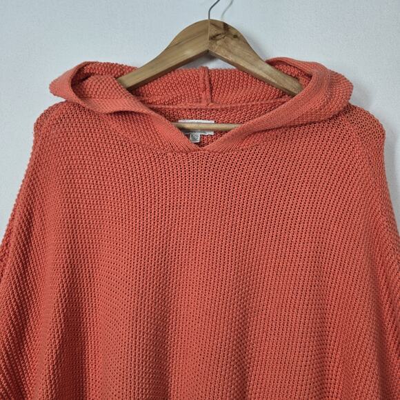 Lucky Brand Hooded Pullover Sweater Sz XL Coral Orange Knit Long Sleeve Slouchy - Picture 2 of 14